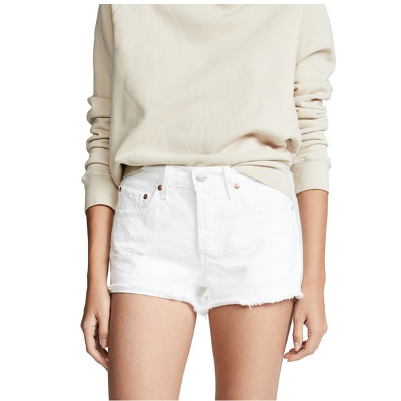 Levis 501 distressed denim shorts in pearly white with button fly - Picture 6 of 14